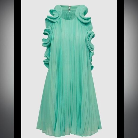 NWT AMUR MIMI HALTER NECK FRILL MINI DRESS Miami Sky Size 0 - Picture 13 of 16